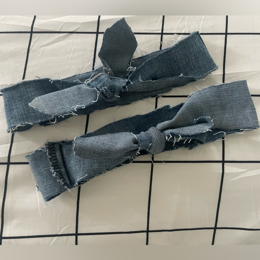 Handmade set of stretch denim headbands with bows